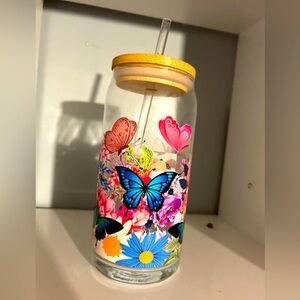 20 oz NEW Handmade Glass Cup With Wooden Lid